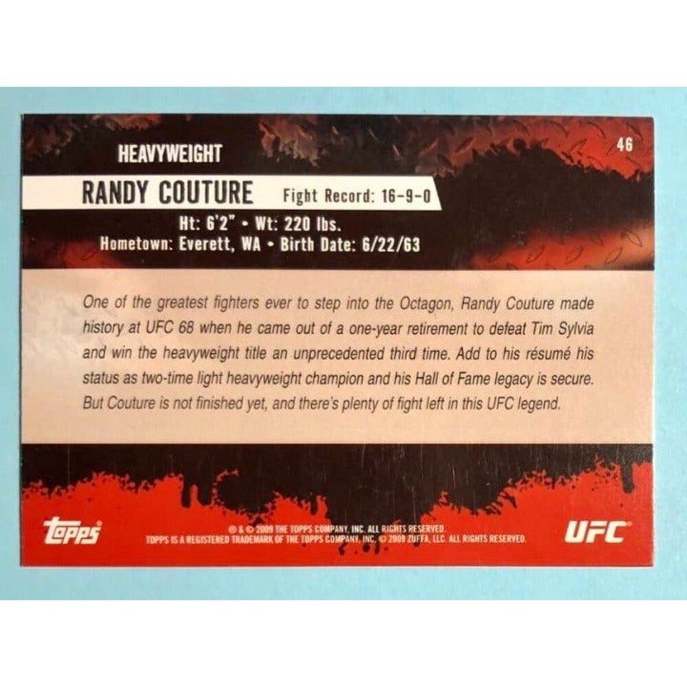 2009 Topps UFC Round 2 ,Heavyweight RANDY COUTURE Card #46 - Picture 2 of 2